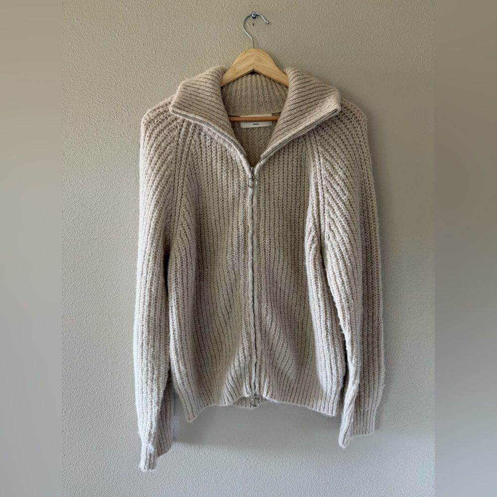 American Threads Wool Blend Cream Knit Full Zip Cozy Sweater Jacket Size M